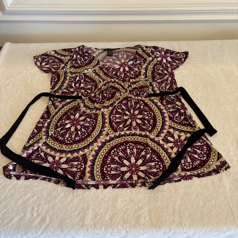 Vintage INC‎ International Concepts Sequin Medallion Floral Empire Waisted 1X - Picture 2 of 11
